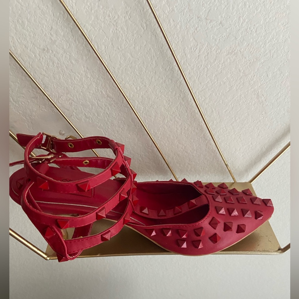 Valentino Garavani Red - Studded Low Heel Size-8